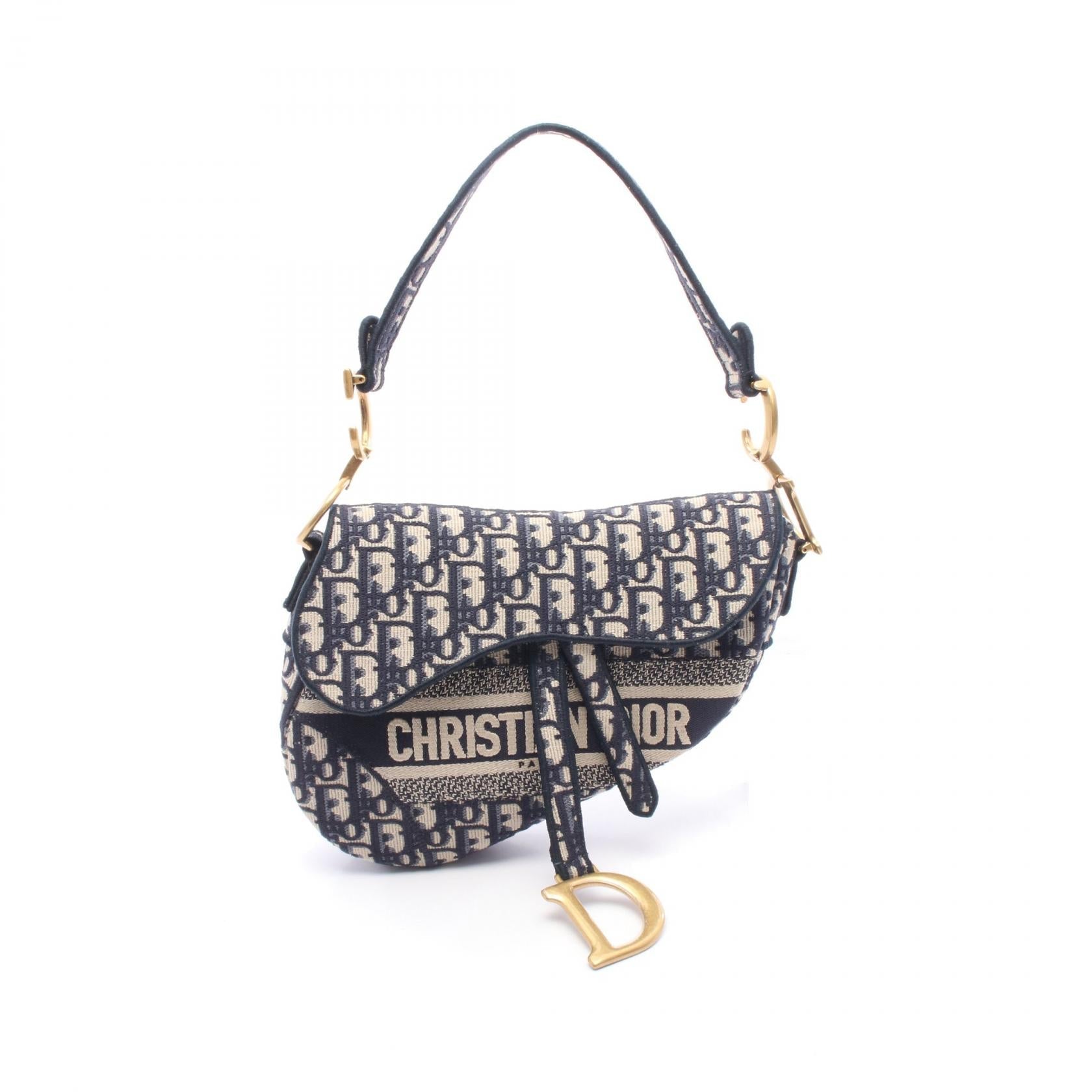 DIOR Dior Saddle Oblique Handbag Navy/Beige Canvas image 1