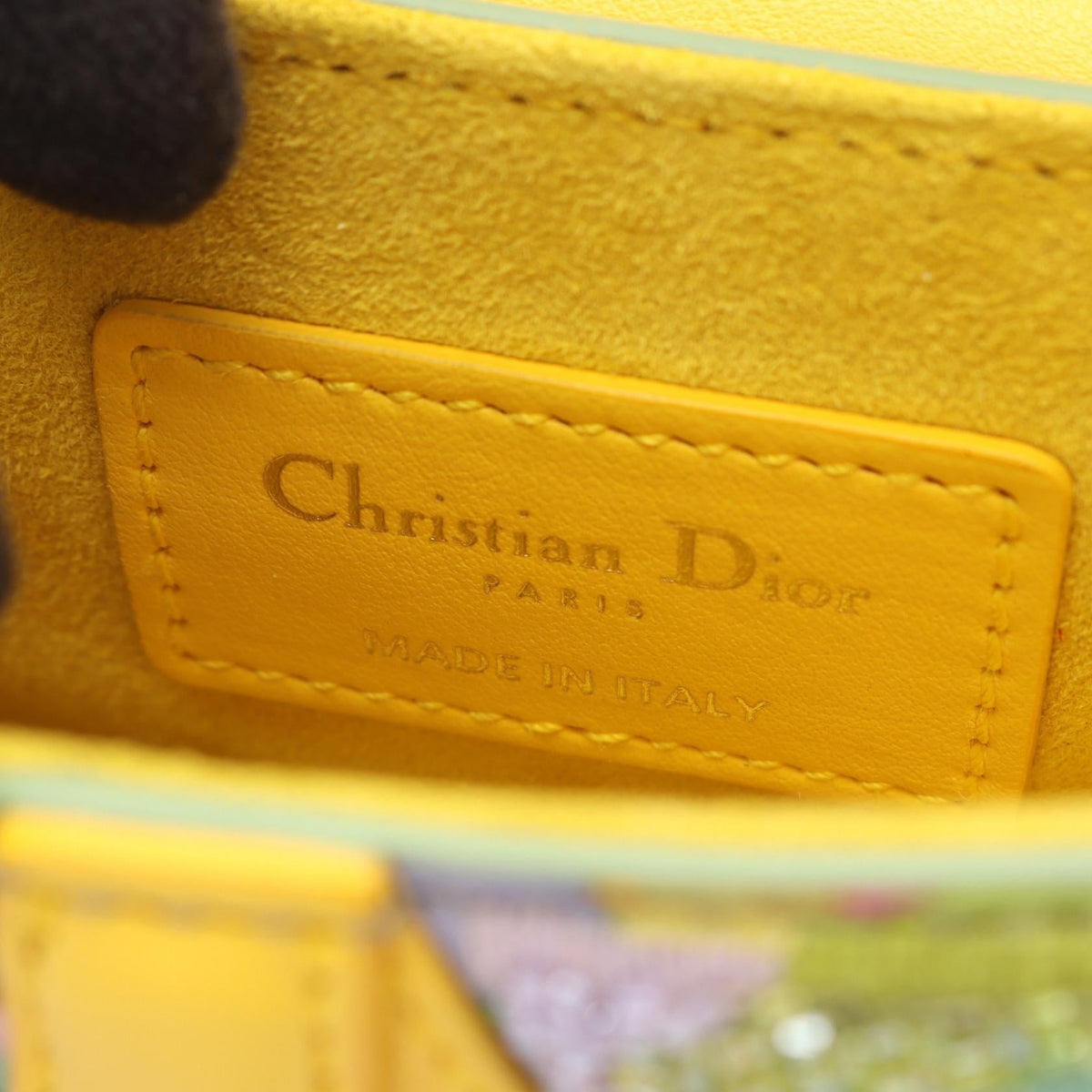 DIOR Dior Micro Saddle Hand Shoulder Bag Leather Fabric Yellow Green Used Women image 4