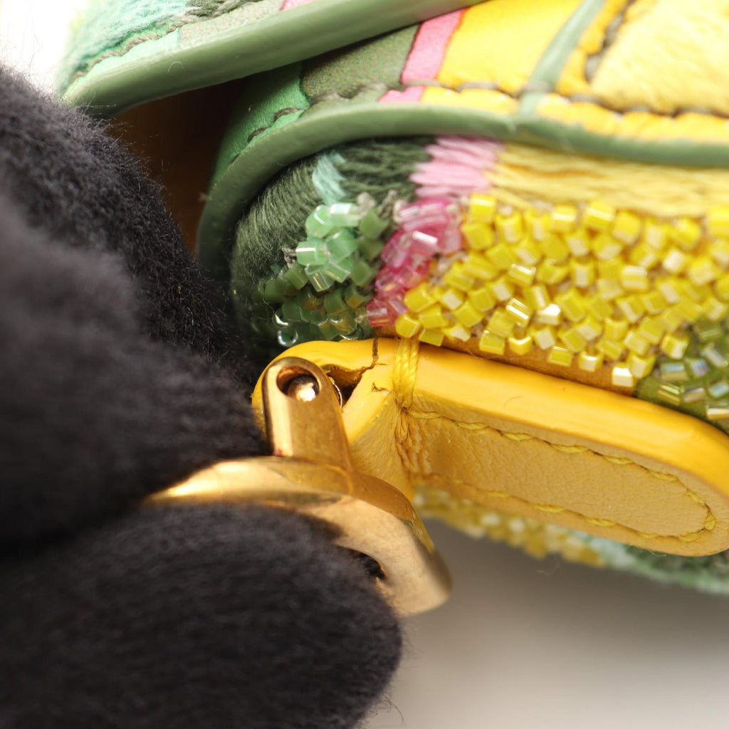 DIOR Dior Micro Saddle Hand Shoulder Bag Leather Fabric Yellow Green Used Women image 5