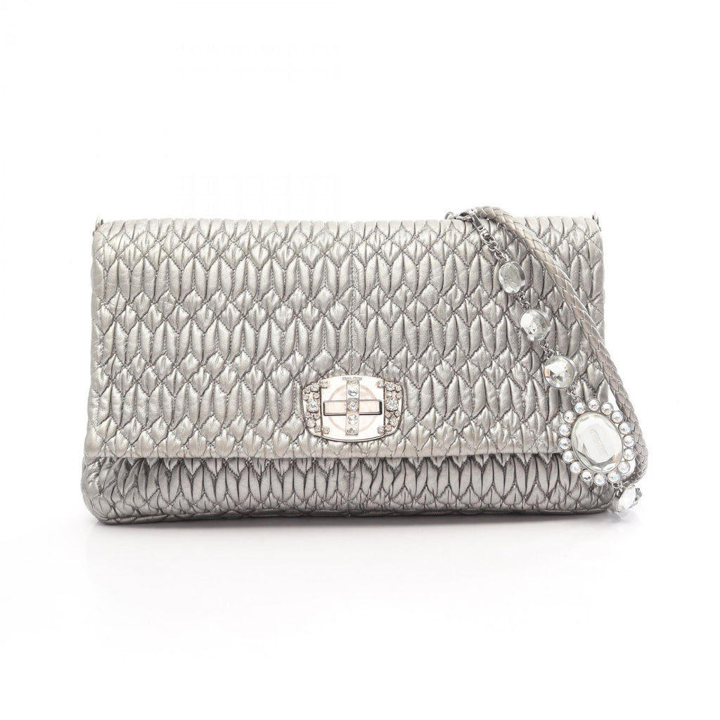 MIU MIU Miu Miu Nappa Crystal Matelassé 2way Shoulder Bag Silver Leather image 1