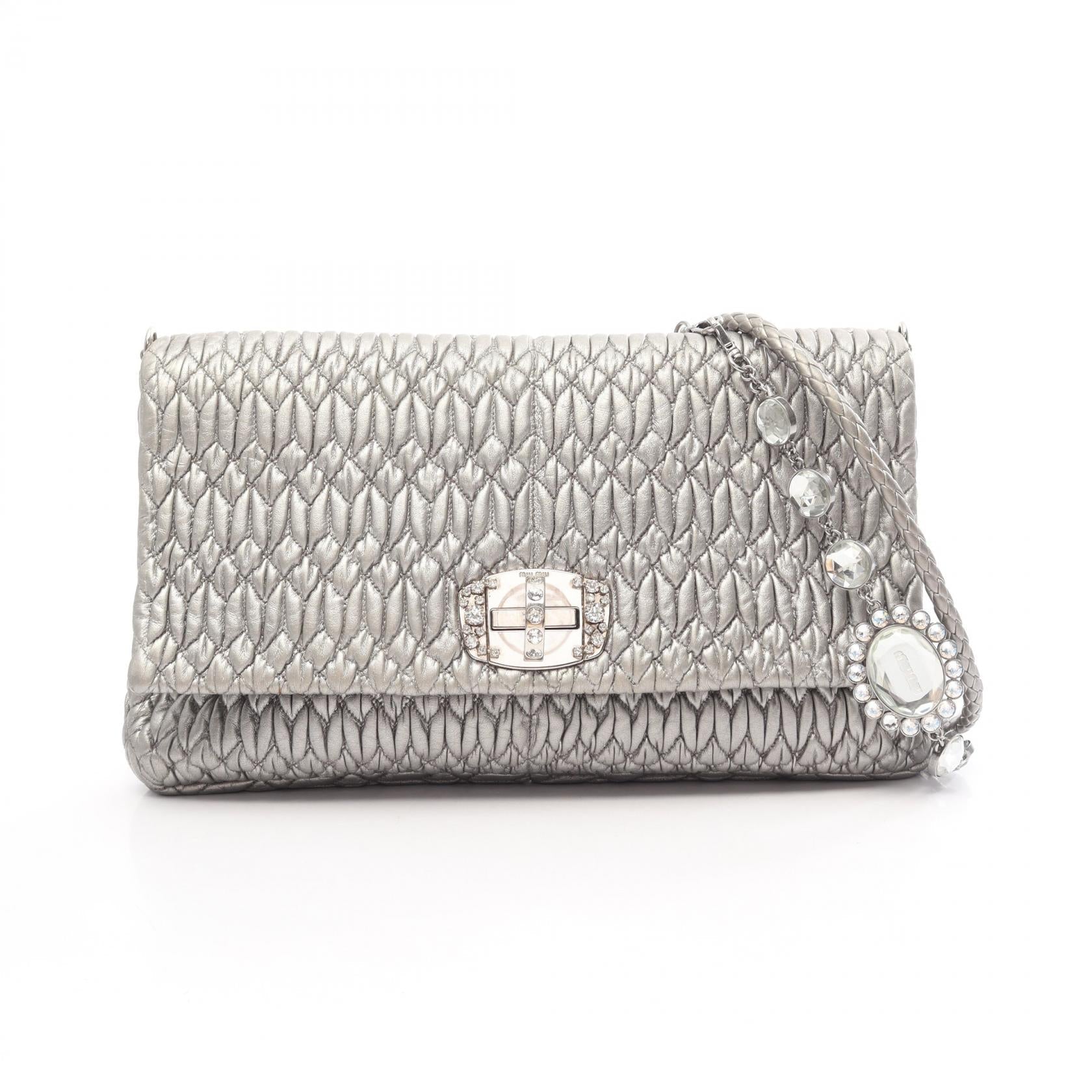 MIU MIU Miu Miu Nappa Crystal Matelassé 2way Shoulder Bag Silver Leather image 1