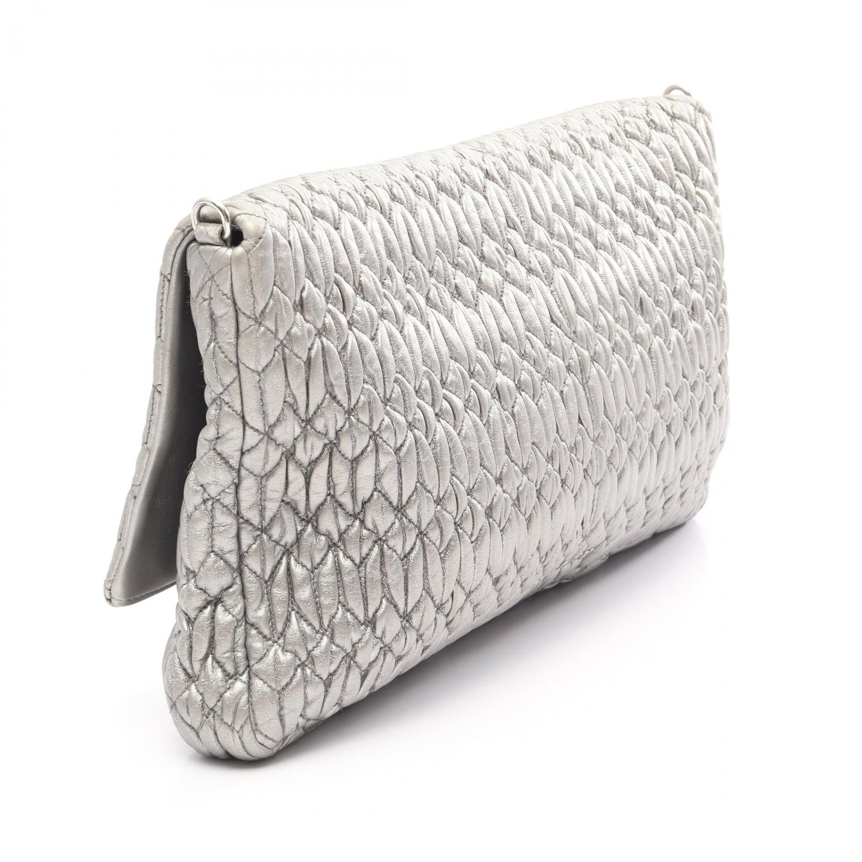 MIU MIU Miu Miu Nappa Crystal Matelassé 2way Shoulder Bag Silver Leather image 2