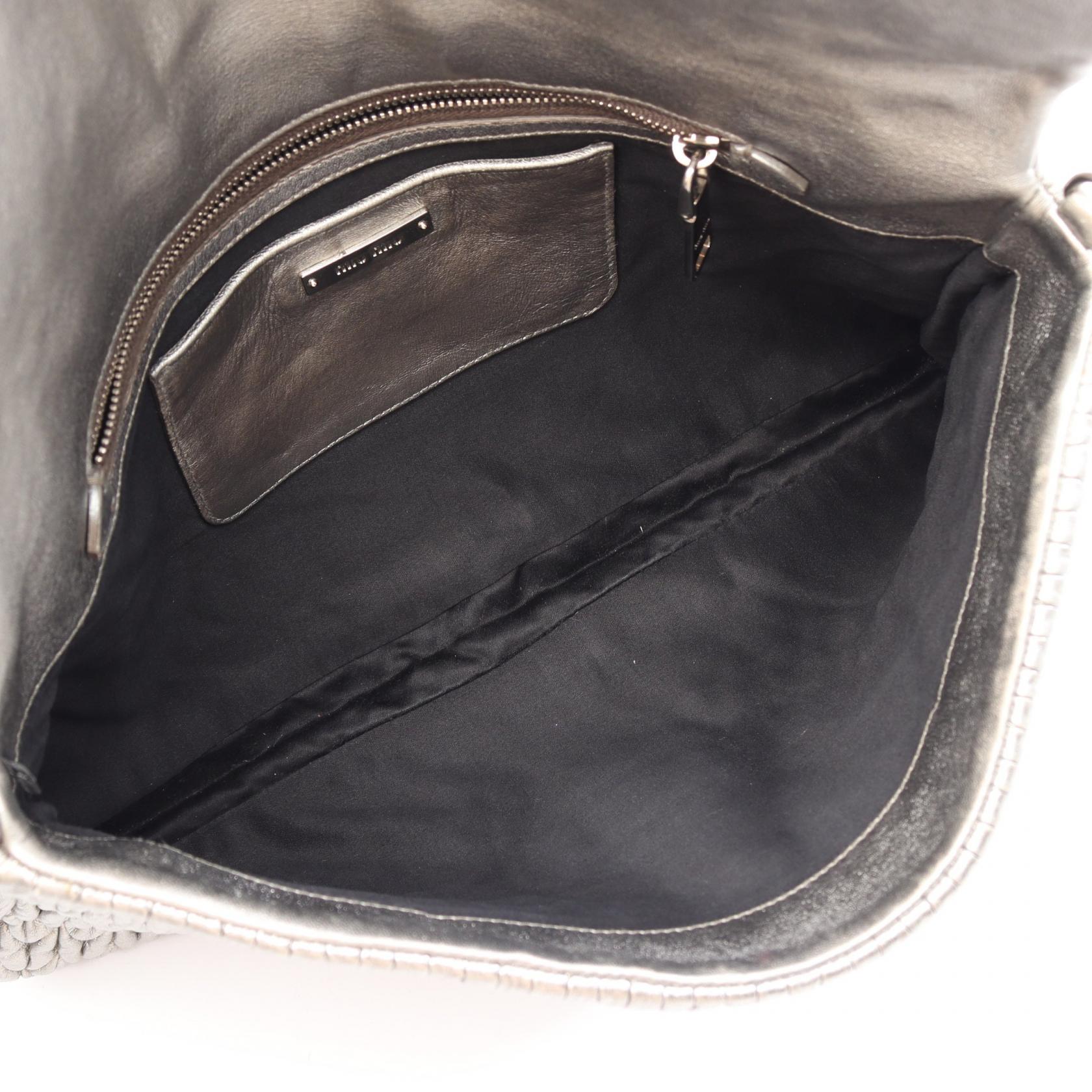 MIU MIU Miu Miu Nappa Crystal Matelassé 2way Shoulder Bag Silver Leather image 3