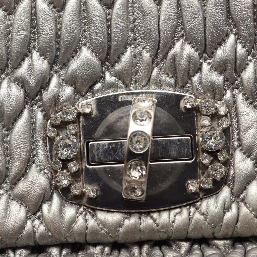 MIU MIU Miu Miu Nappa Crystal Matelassé 2way Shoulder Bag Silver Leather image 6