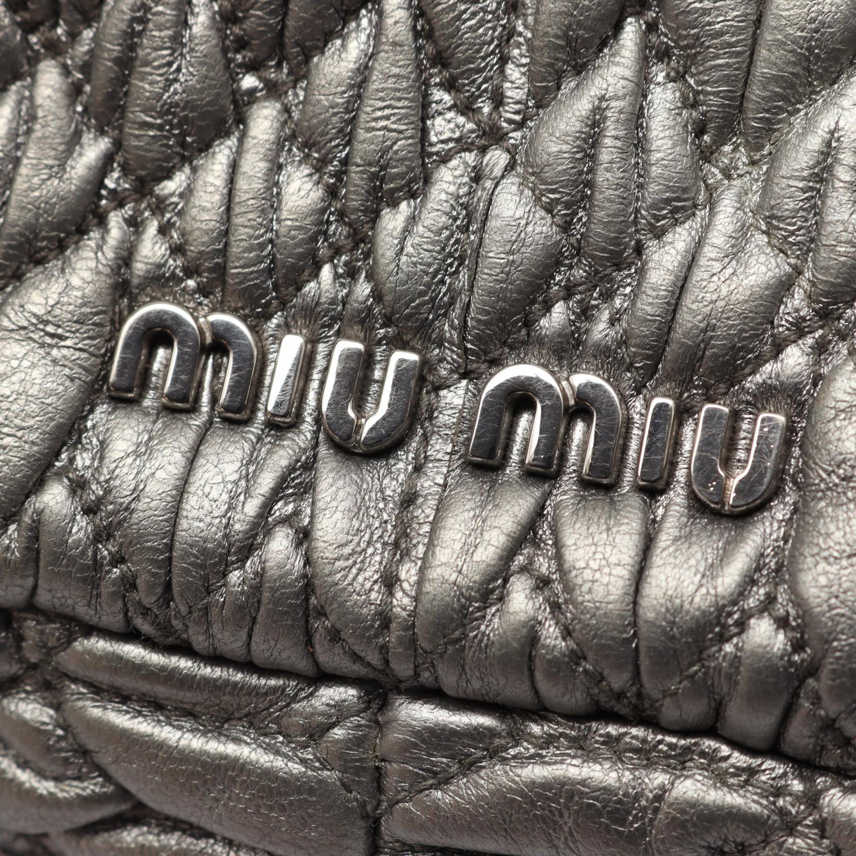 MIU MIU Miu Miu Nappa Crystal Matelassé 2way Shoulder Bag Silver Leather image 8