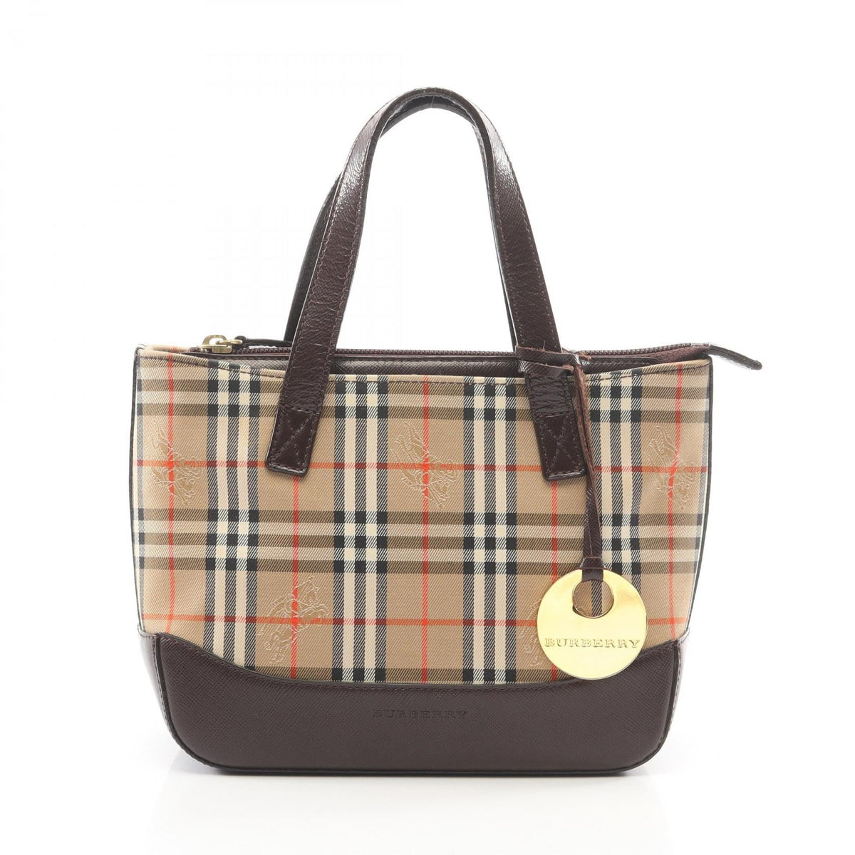 BURBERRY Burberry Hay Market Check Handbag Beige/Brown Canvas×leather image 1