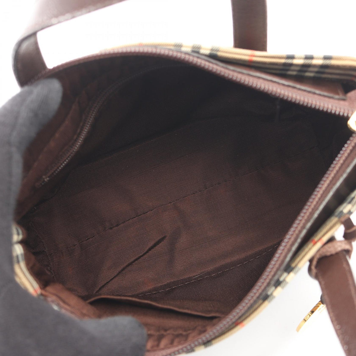 BURBERRY Burberry Hay Market Check Handbag Beige/Brown Canvas×leather image 3