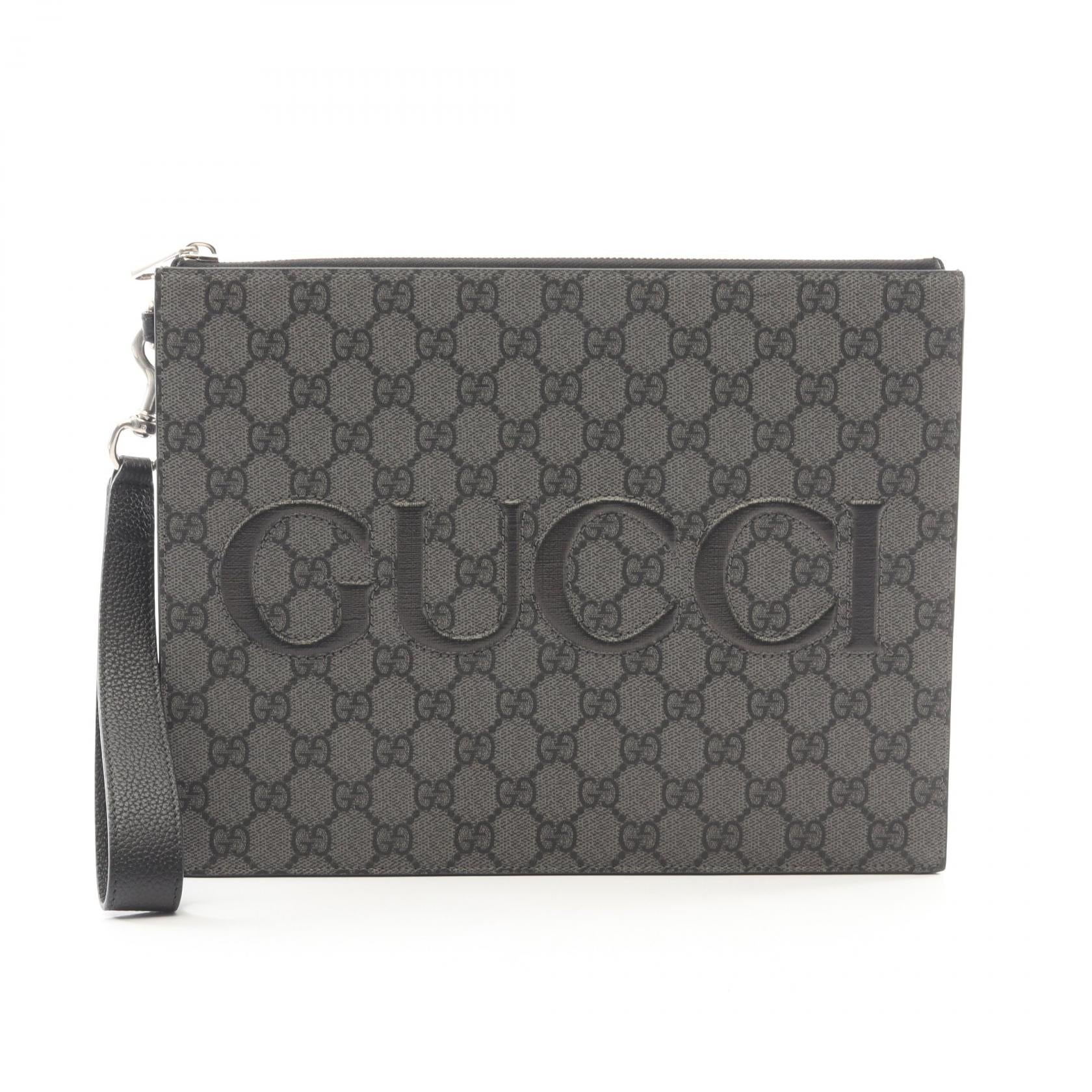 GUCCI Gucci Gg Supreme Business Bag Clutch Bag Gray/Black Pvc Coated Canvas×leather 768374 image 1