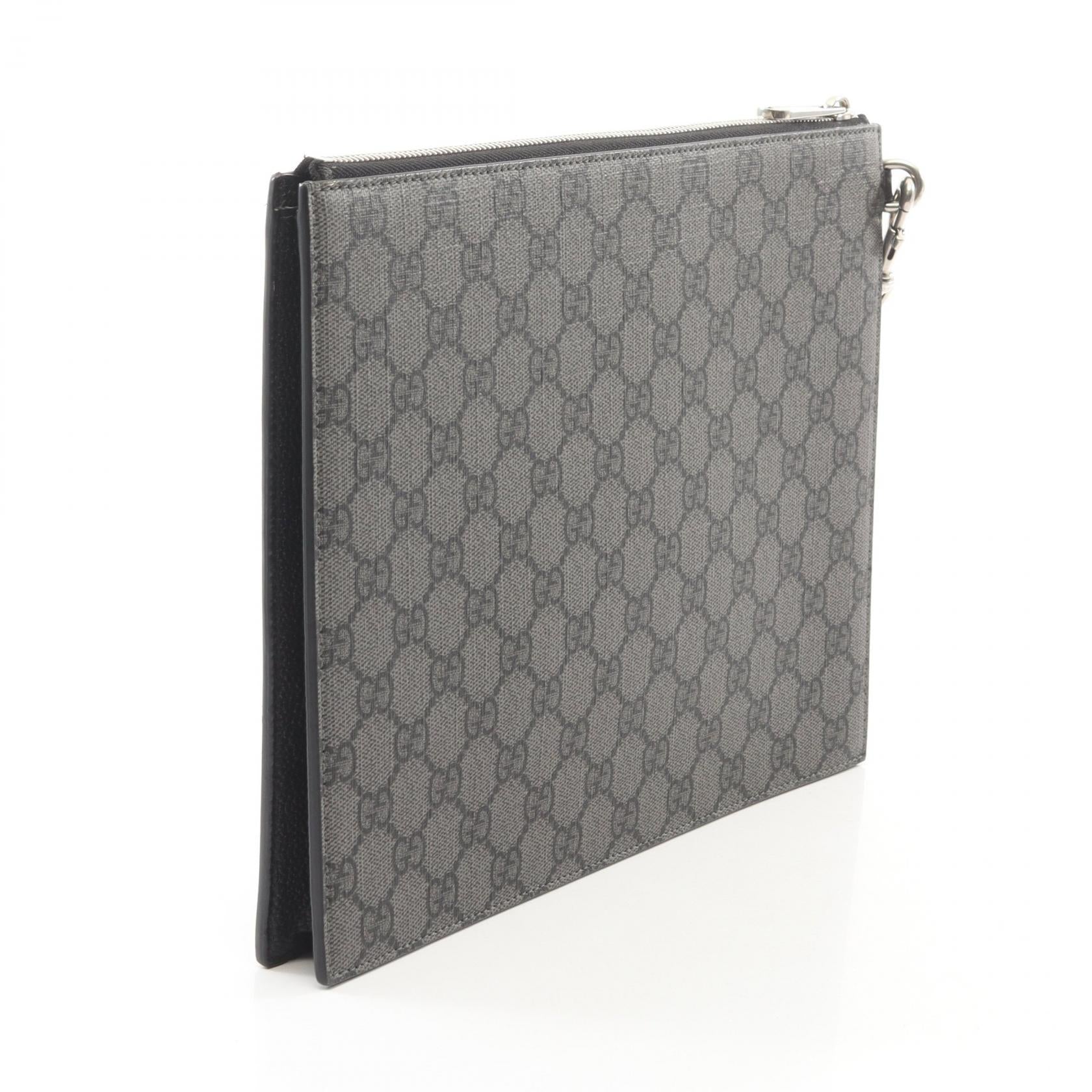 GUCCI Gucci Gg Supreme Business Bag Clutch Bag Gray/Black Pvc Coated Canvas×leather 768374 image 2