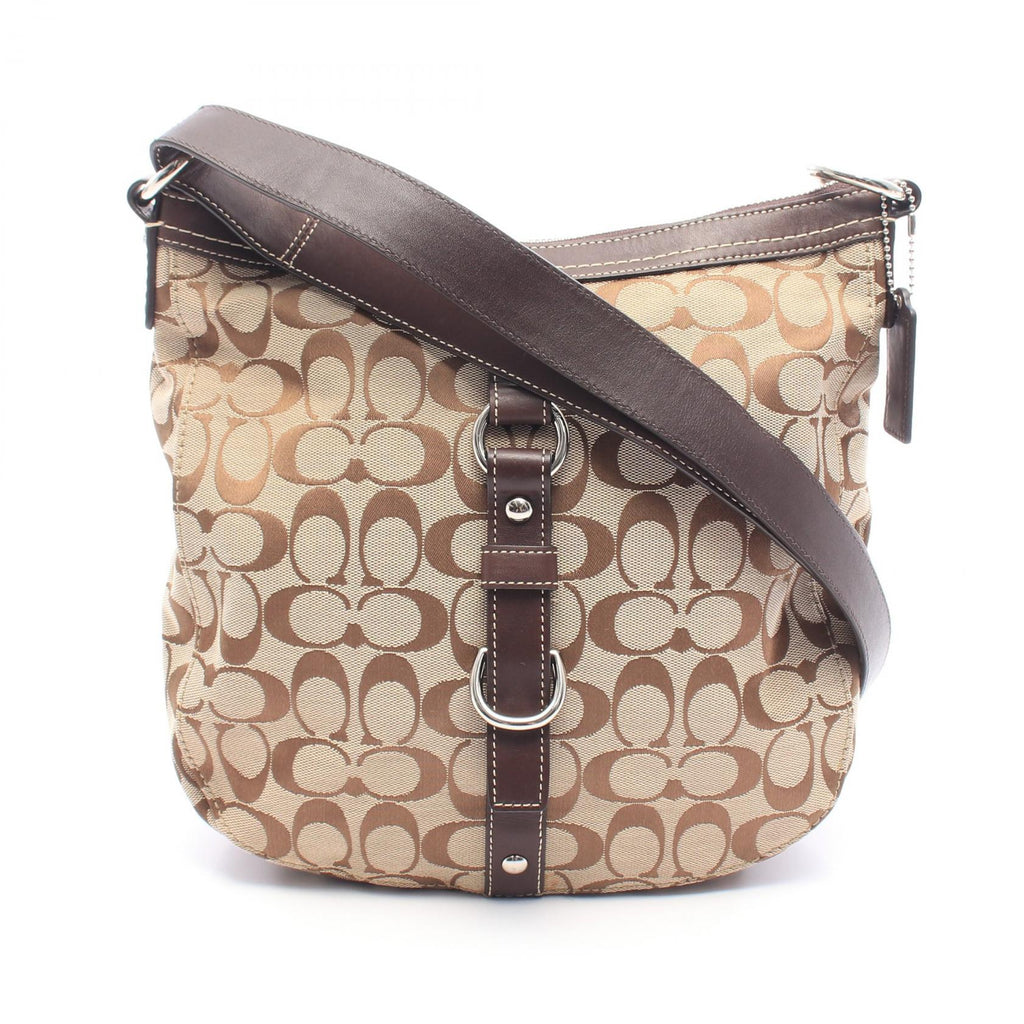 COACH Coach Signature Shoulder Bag Beige/Brown Canvas×leather F14446 image 1
