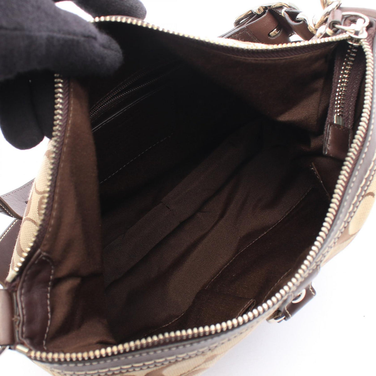 COACH Coach Signature Shoulder Bag Beige/Brown Canvas×leather F14446 image 3