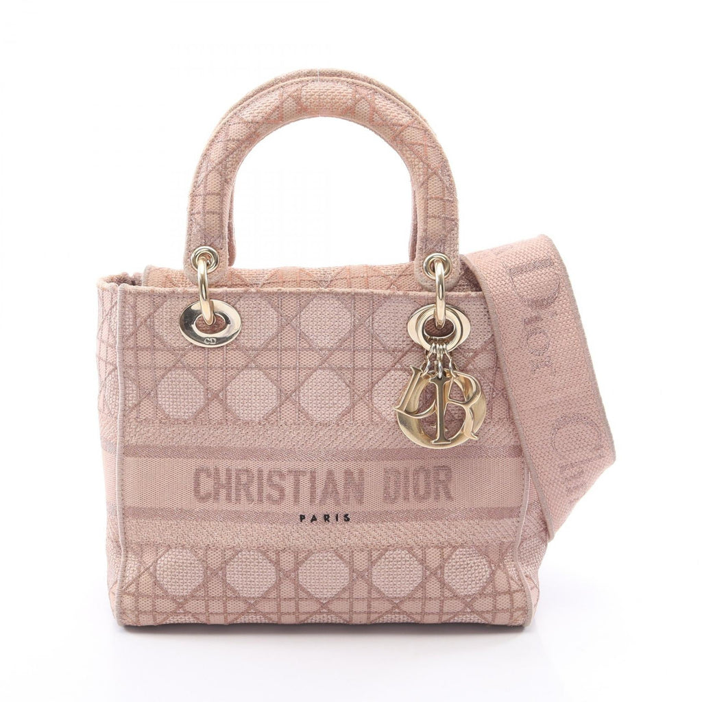 DIOR Christian Dior Lady D-Lite Medium Cannage Crossbody Handbag Canvas Pink Used image 1