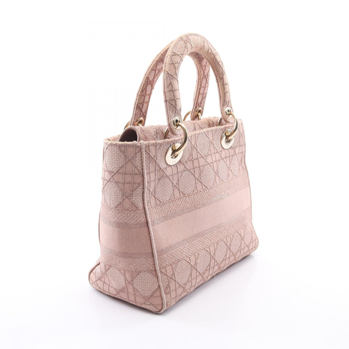 DIOR Christian Dior Lady D-Lite Medium Cannage Crossbody Handbag Canvas Pink Used image 2