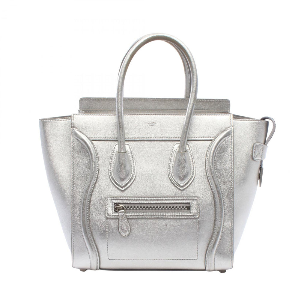 CELINE Celine Luggage Micro Shopper Handbag Silver Leather image 1