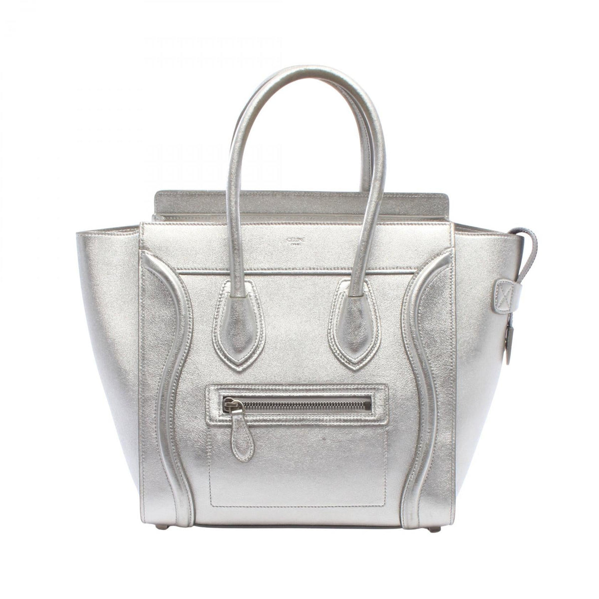 CELINE Celine Luggage Micro Shopper Handbag Silver Leather image 1