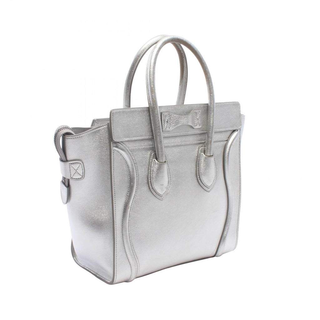 CELINE Celine Luggage Micro Shopper Handbag Silver Leather image 2