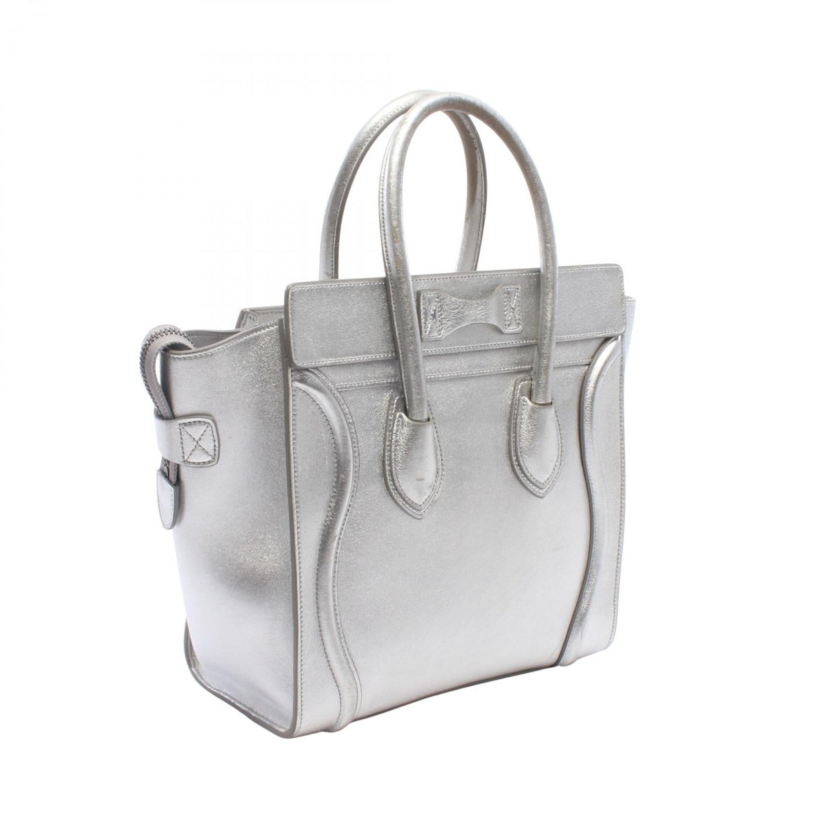 CELINE Celine Luggage Micro Shopper Handbag Silver Leather image 2