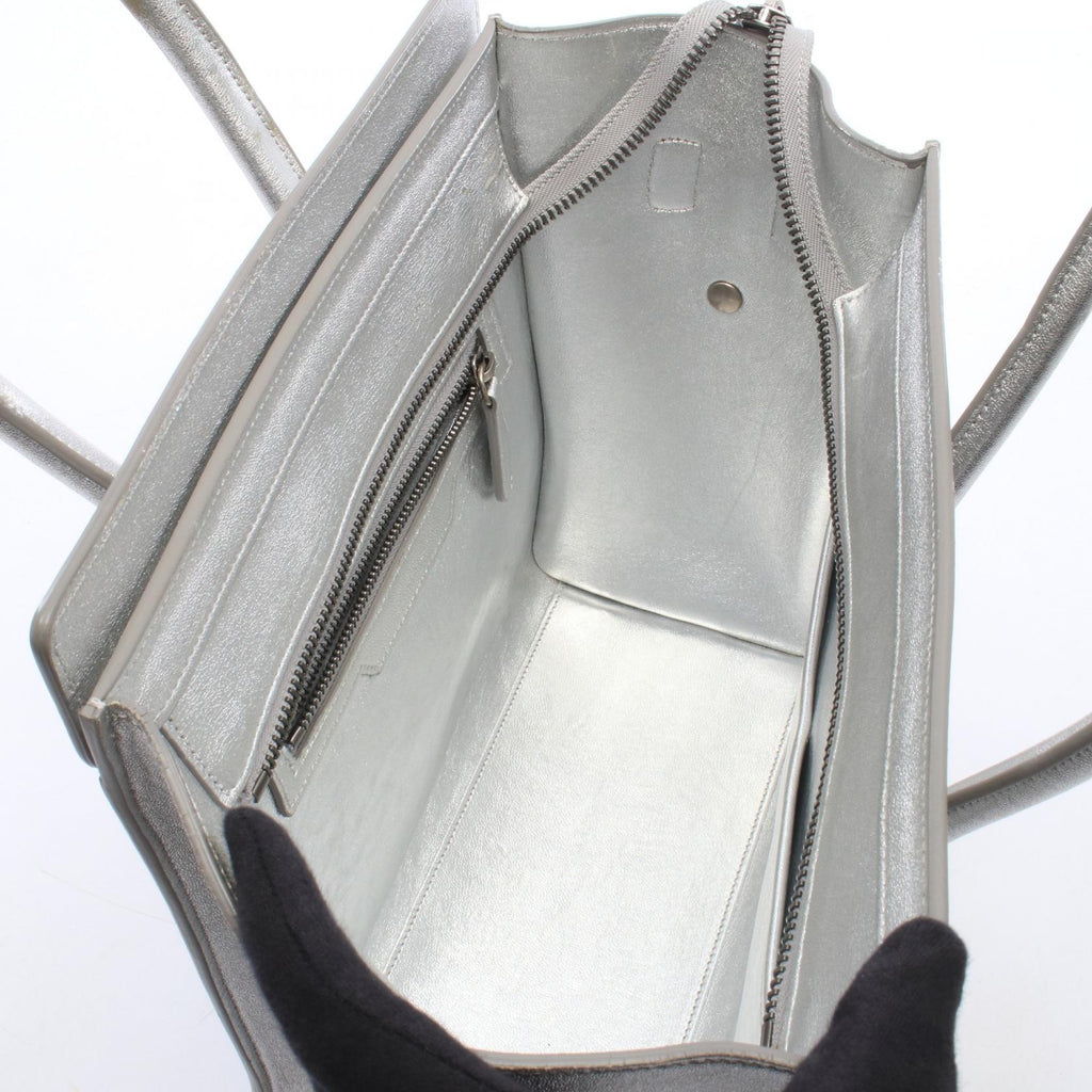 CELINE Celine Luggage Micro Shopper Handbag Silver Leather image 3