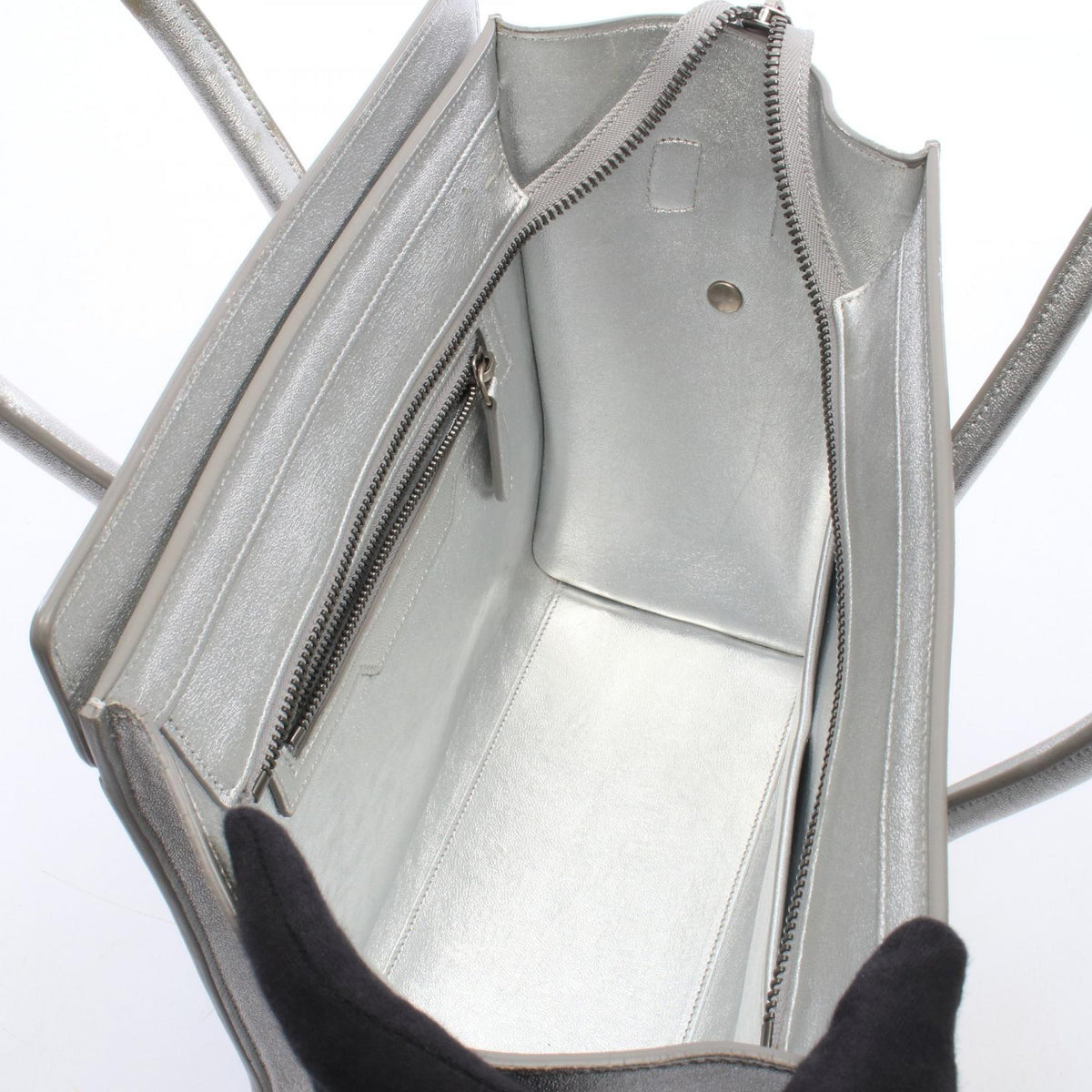 CELINE Celine Luggage Micro Shopper Handbag Silver Leather image 3