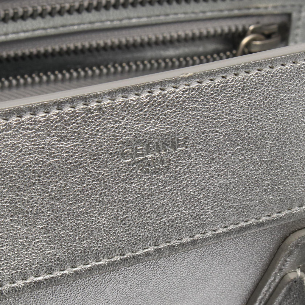 CELINE Celine Luggage Micro Shopper Handbag Silver Leather image 4