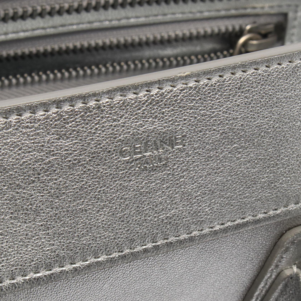 CELINE Celine Luggage Micro Shopper Handbag Silver Leather image 4