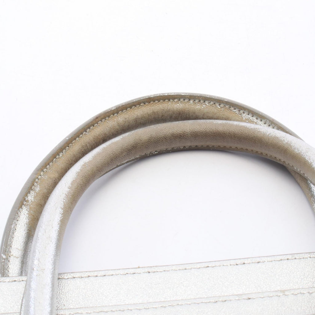 CELINE Celine Luggage Micro Shopper Handbag Silver Leather image 5