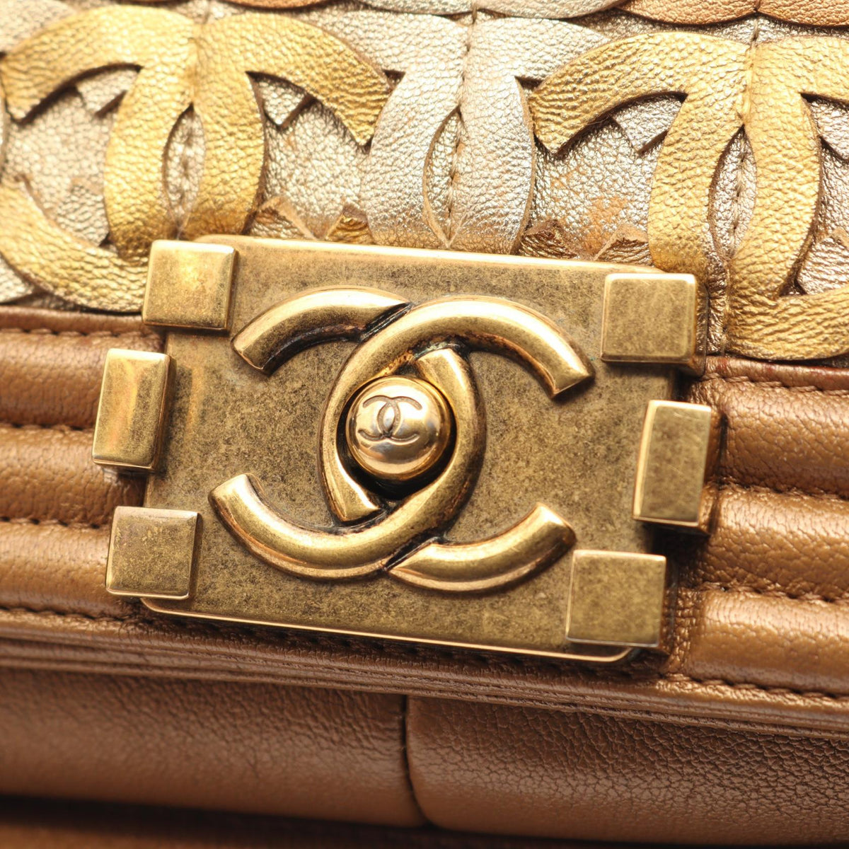 CHANEL Chanel Shoulder Bag Boy Chanel Dubai Limited Edition Antique Gold Hardware Leather Brown/Gold Boy Chanel Dubai Limited Edition Antique Gold Hardware A67086 image 12