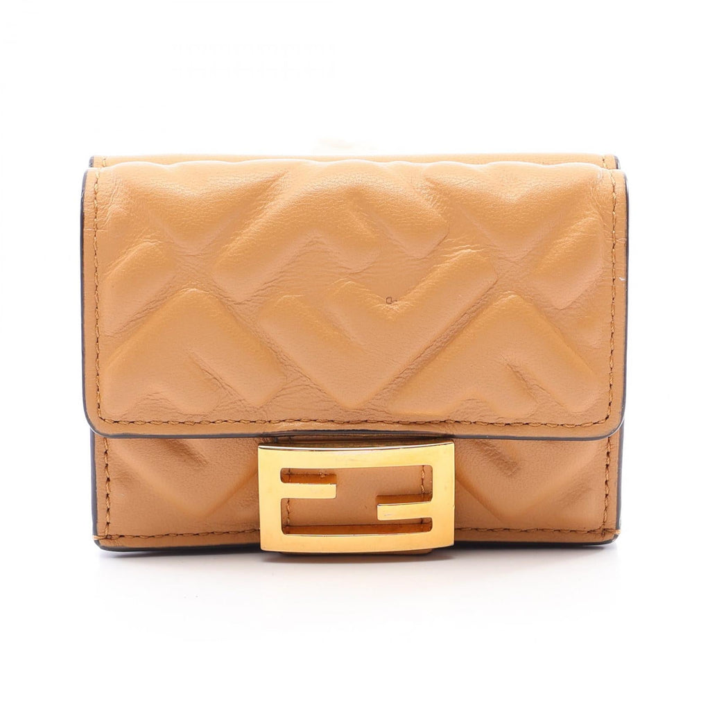 FENDI Fendi Baguette Ff Logo Tri-Fold Wallet 8m0395 Leather Beige Used Women image 1
