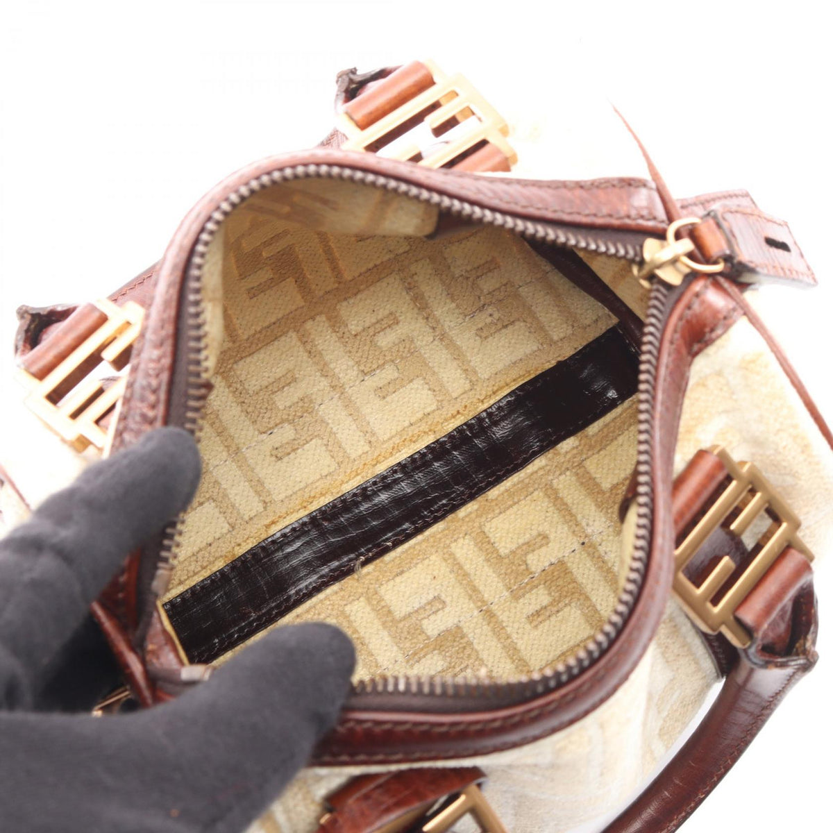 FENDI Fendi Zucca Tote Bag Beige/White/Brown Fabric×leather image 3