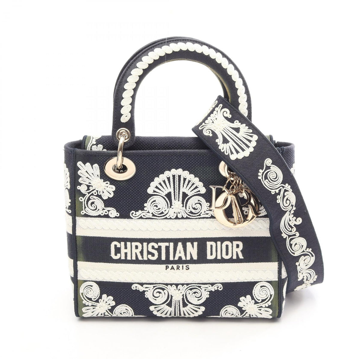 CHRISTIAN DIOR Christian Dior Lady D-Lite Cornelie Medium 2way Handbag Navy/White Canvas image 1