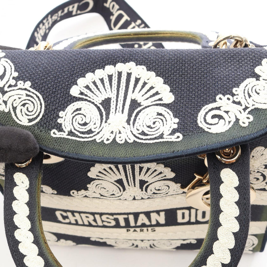CHRISTIAN DIOR Christian Dior Lady D-Lite Cornelie Medium 2way Handbag Navy/White Canvas image 10