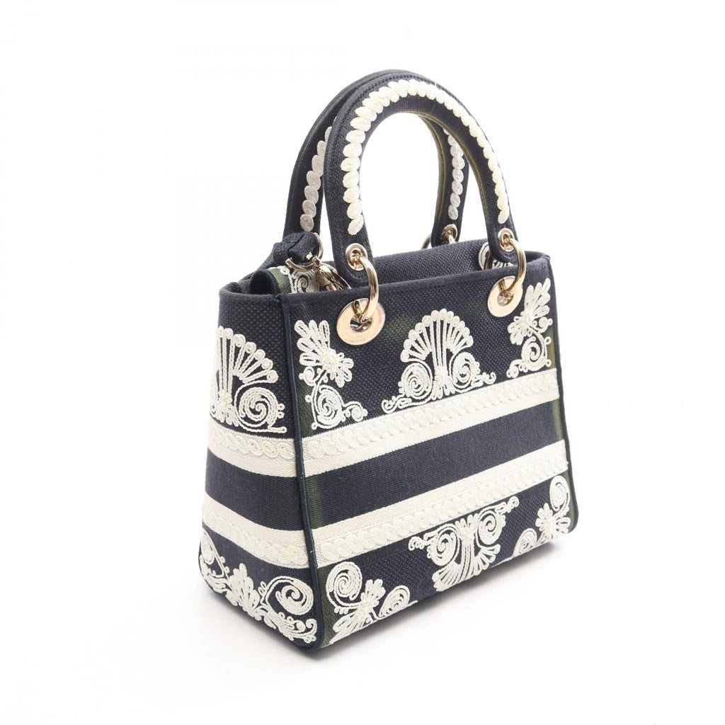 CHRISTIAN DIOR Christian Dior Lady D-Lite Cornelie Medium 2way Handbag Navy/White Canvas image 2