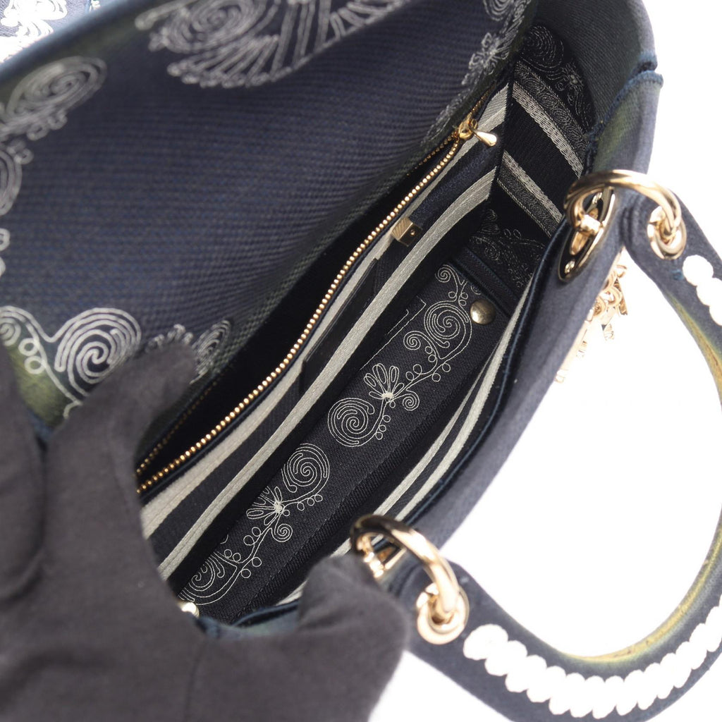 CHRISTIAN DIOR Christian Dior Lady D-Lite Cornelie Medium 2way Handbag Navy/White Canvas image 3