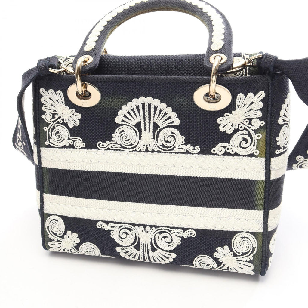 CHRISTIAN DIOR Christian Dior Lady D-Lite Cornelie Medium 2way Handbag Navy/White Canvas image 5