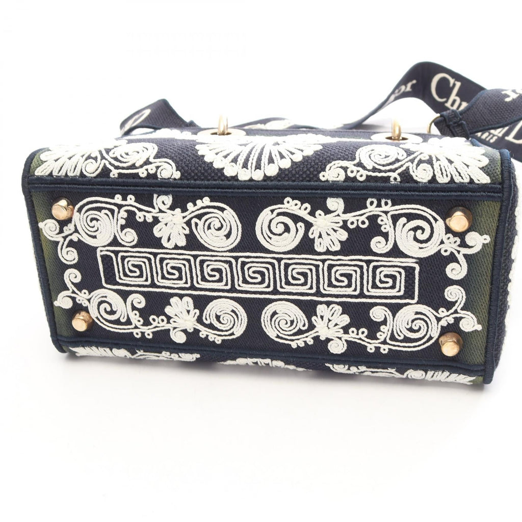 CHRISTIAN DIOR Christian Dior Lady D-Lite Cornelie Medium 2way Handbag Navy/White Canvas image 6