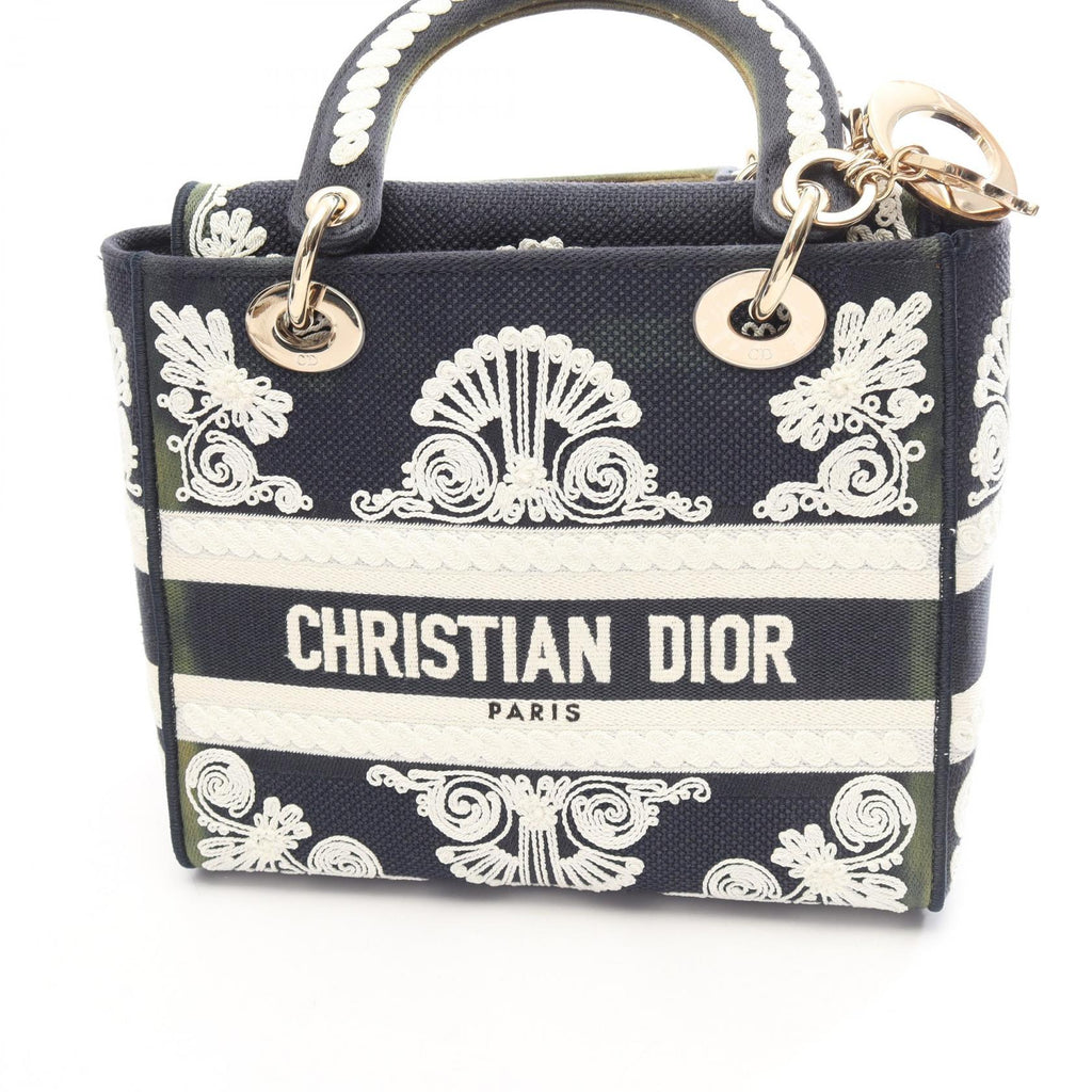 CHRISTIAN DIOR Christian Dior Lady D-Lite Cornelie Medium 2way Handbag Navy/White Canvas image 7