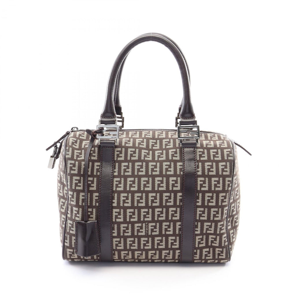 FENDI Fendi Zucchino Zippered Handbag Canvas Leather Brown Used Women Ff image 1