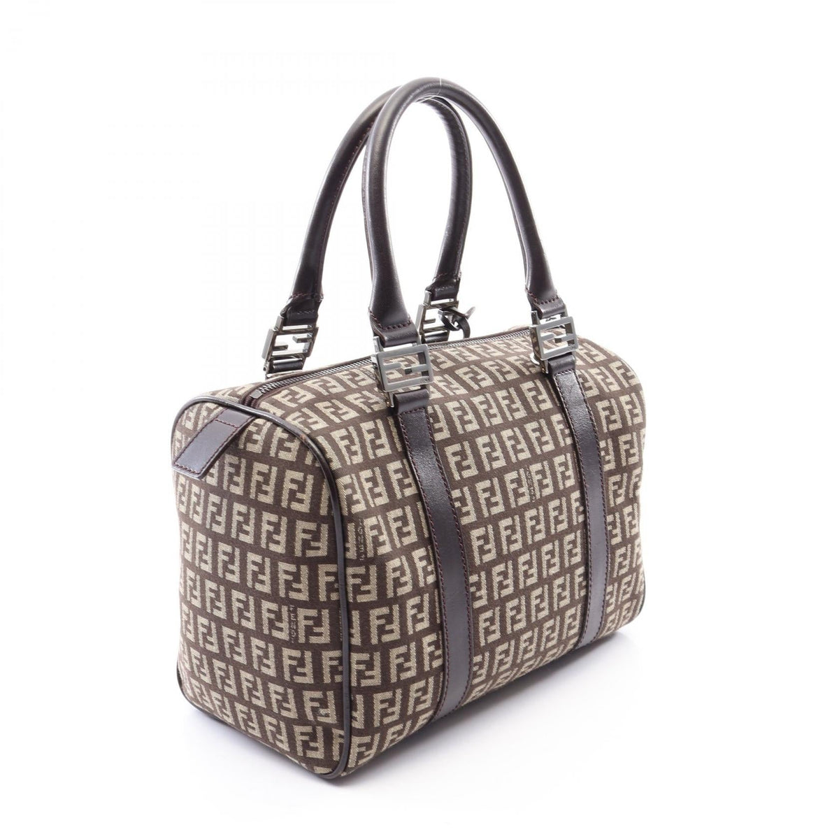 FENDI Fendi Zucchino Zippered Handbag Canvas Leather Brown Used Women Ff image 2