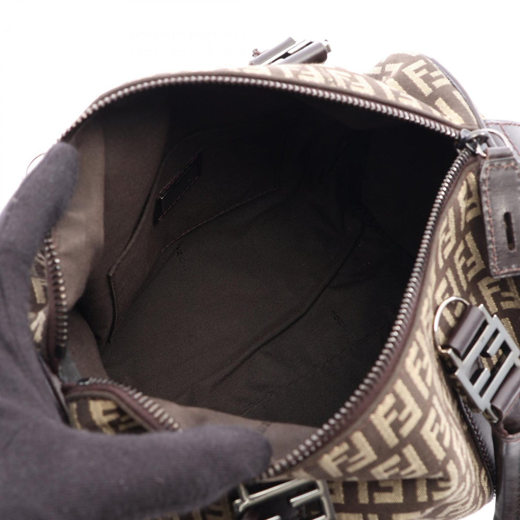 FENDI Fendi Zucchino Zippered Handbag Canvas Leather Brown Used Women Ff image 3