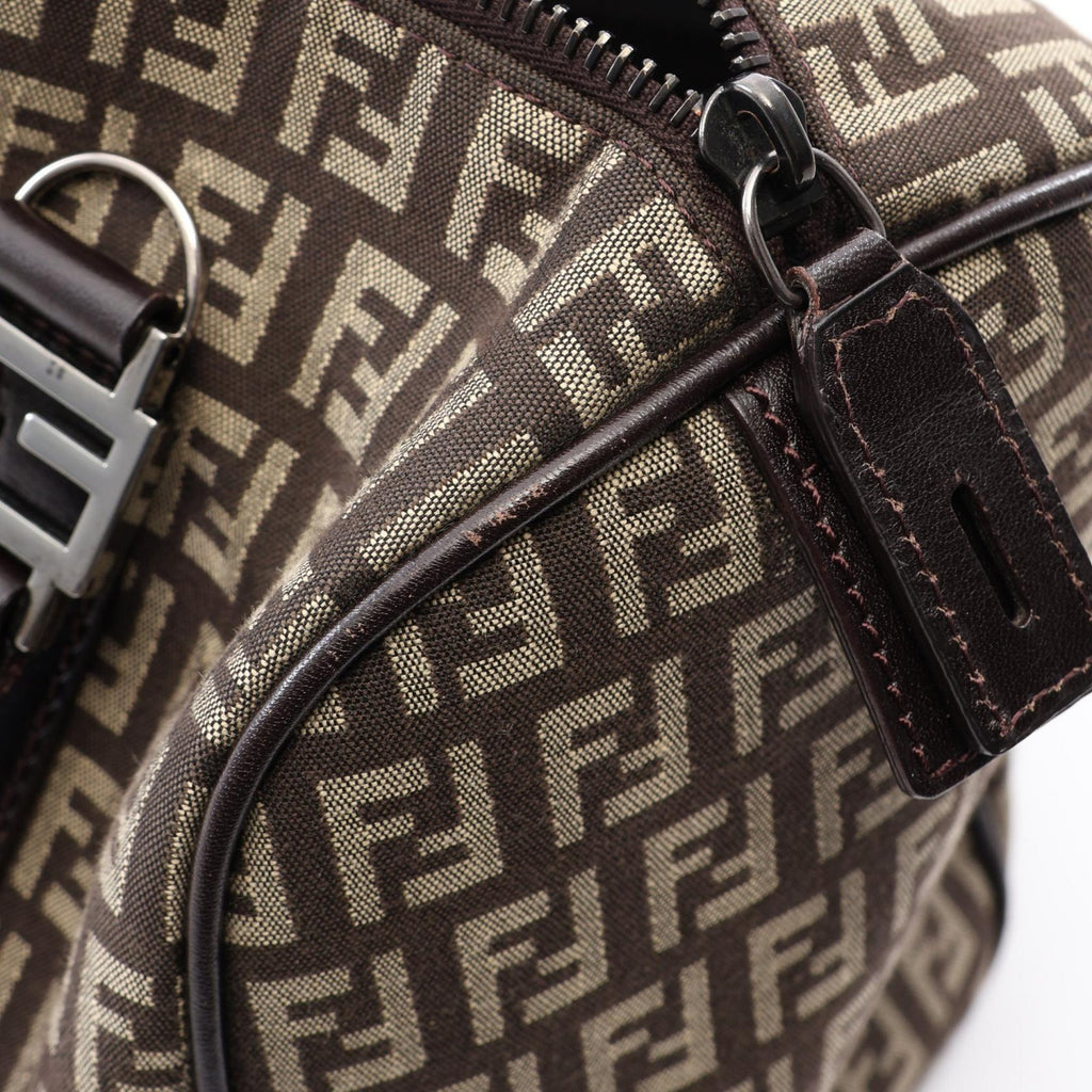 FENDI Fendi Zucchino Zippered Handbag Canvas Leather Brown Used Women Ff image 5