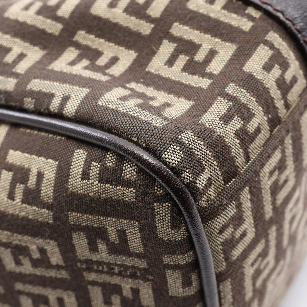 FENDI Fendi Zucchino Zippered Handbag Canvas Leather Brown Used Women Ff image 6