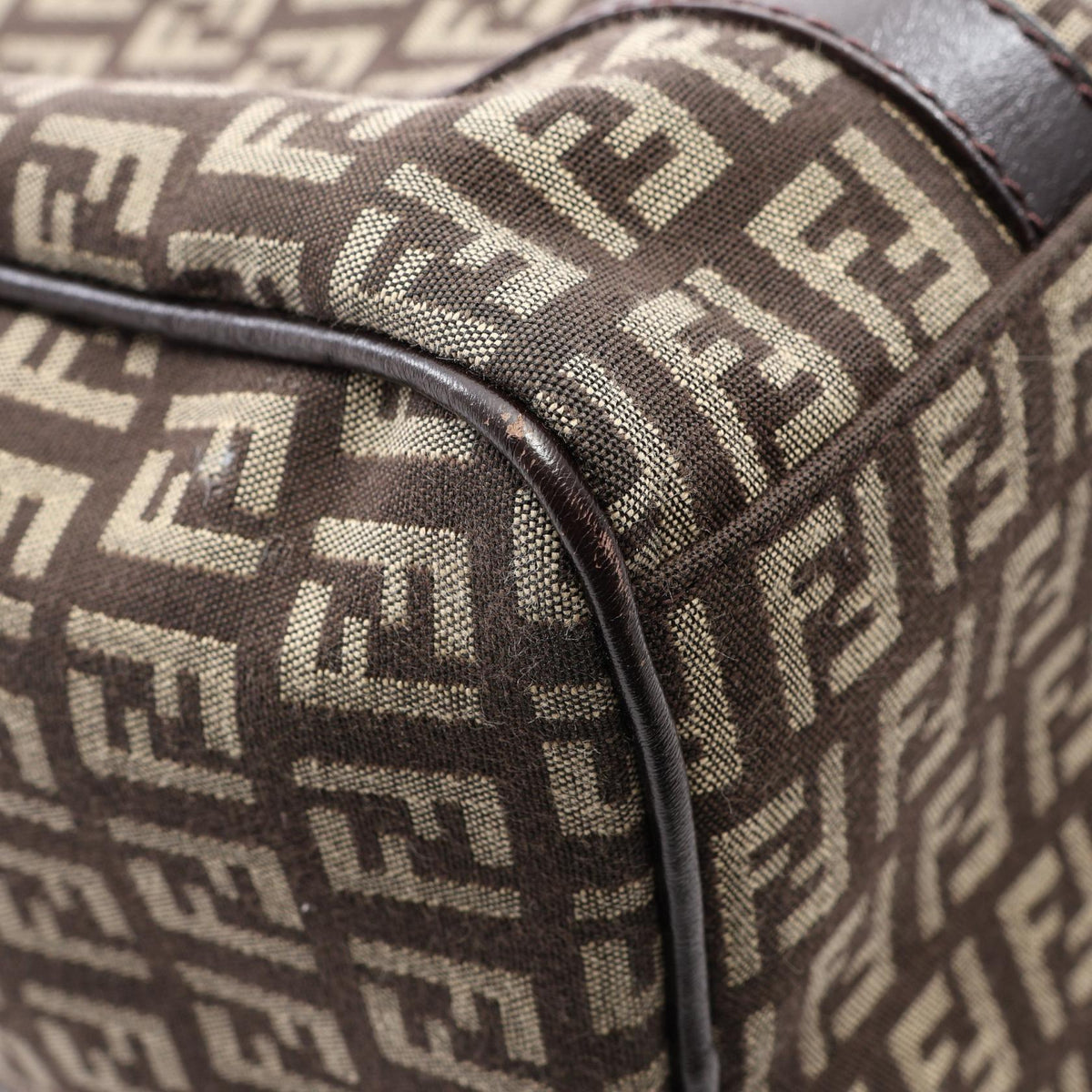FENDI Fendi Zucchino Zippered Handbag Canvas Leather Brown Used Women Ff image 7