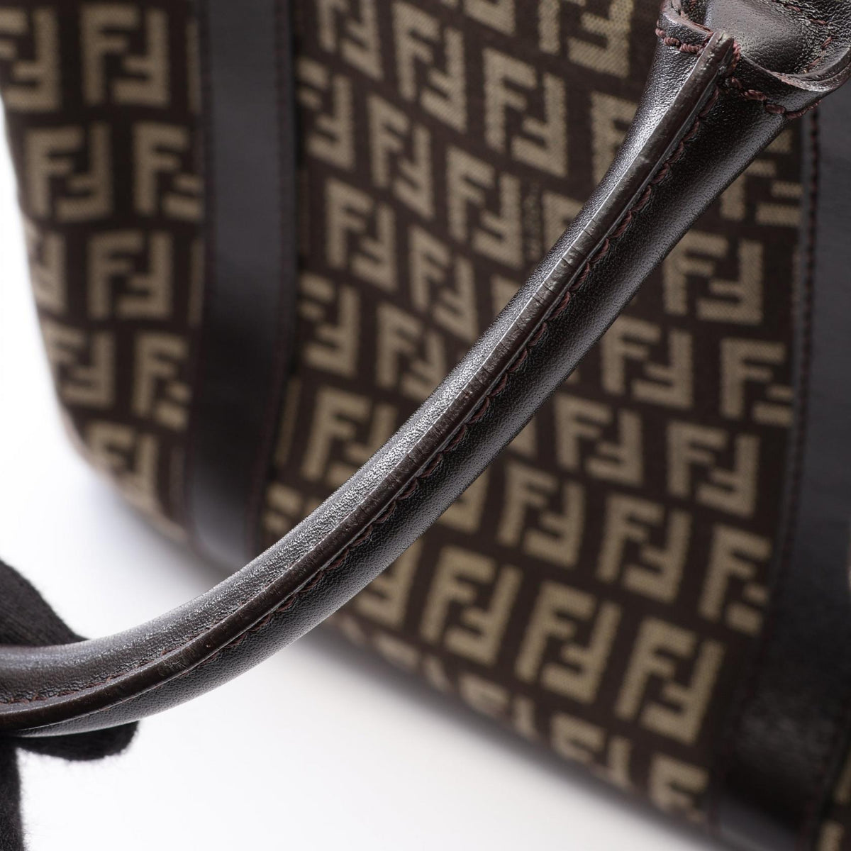 FENDI Fendi Zucchino Zippered Handbag Canvas Leather Brown Used Women Ff image 8