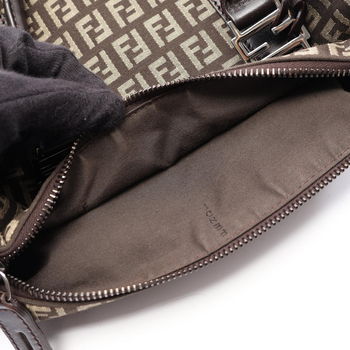 FENDI Fendi Zucchino Zippered Handbag Canvas Leather Brown Used Women Ff image 9