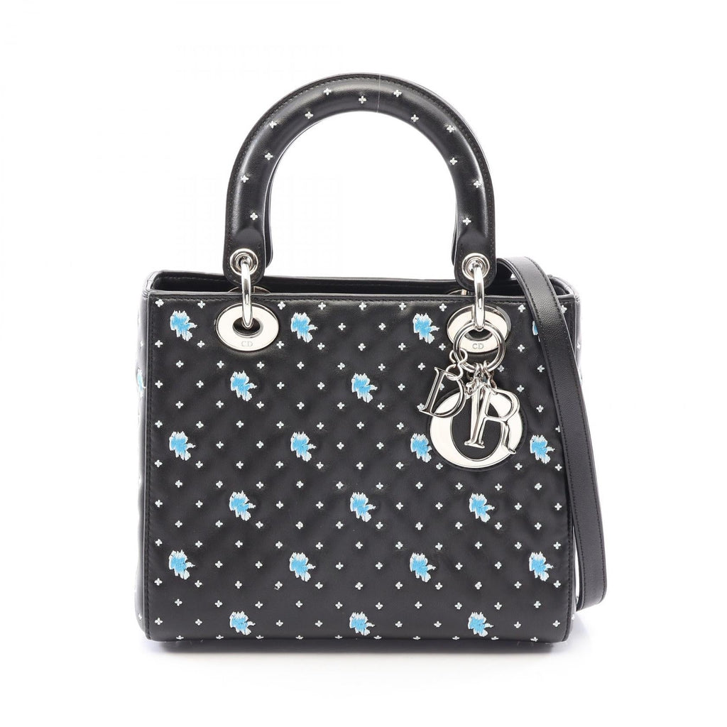 CHRISTIAN DIOR Christian Dior Lady Dior Christian Dior 2way Handbag Black/White/Blue Leather image 1