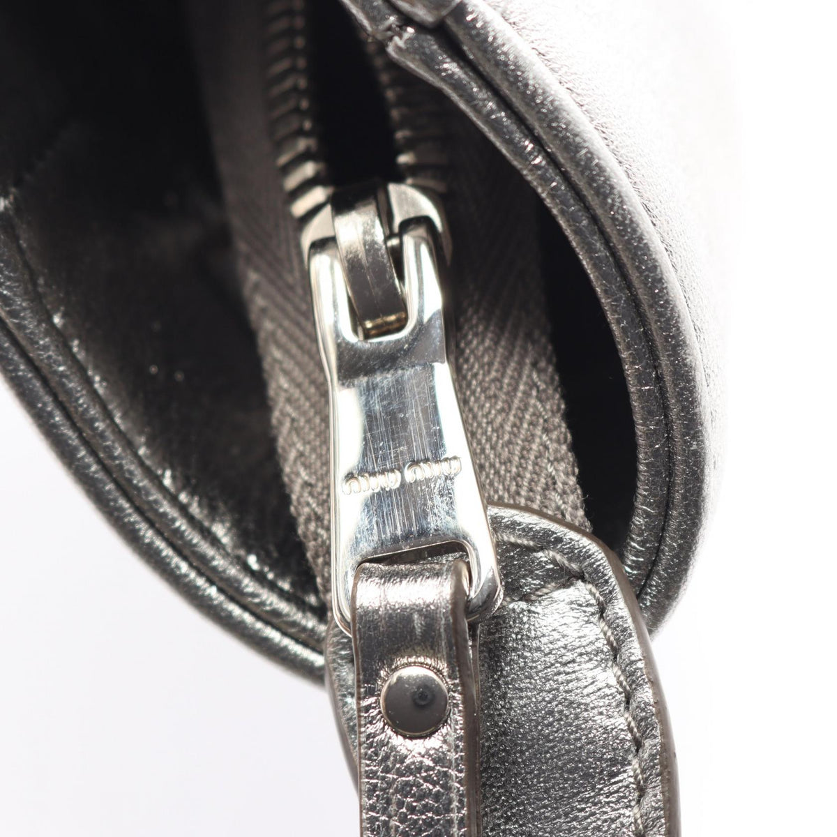 MIU MIU Miu Miu Nappa Biker 2way Handbag Silver Leather image 10