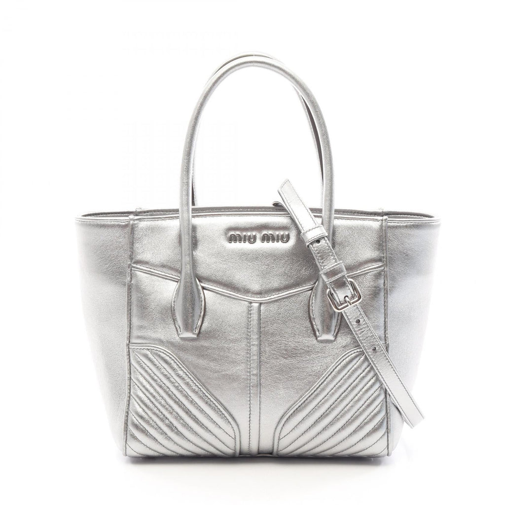 MIU MIU Miu Miu Nappa Biker 2way Handbag Silver Leather image 1