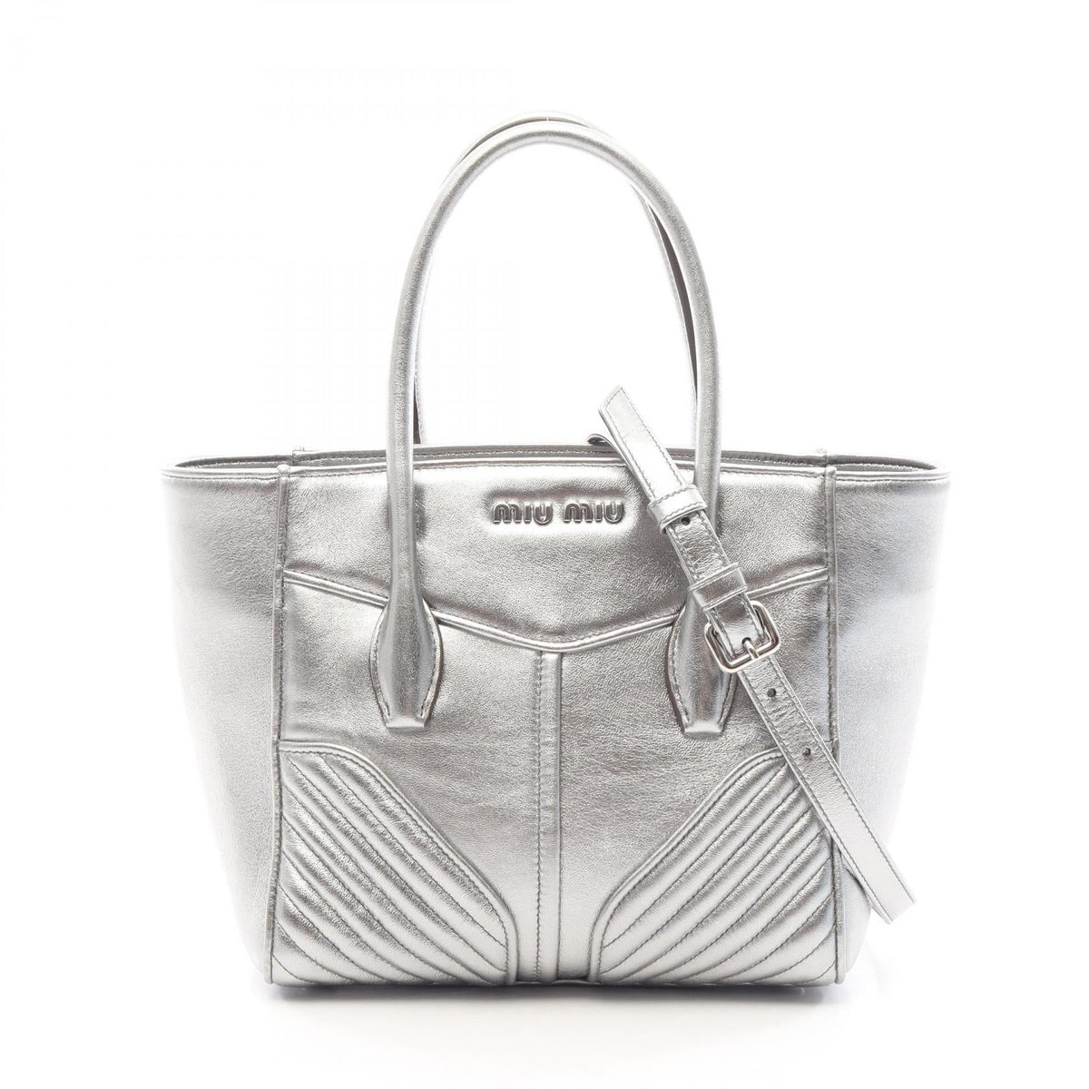 MIU MIU Miu Miu Nappa Biker 2way Handbag Silver Leather image 1