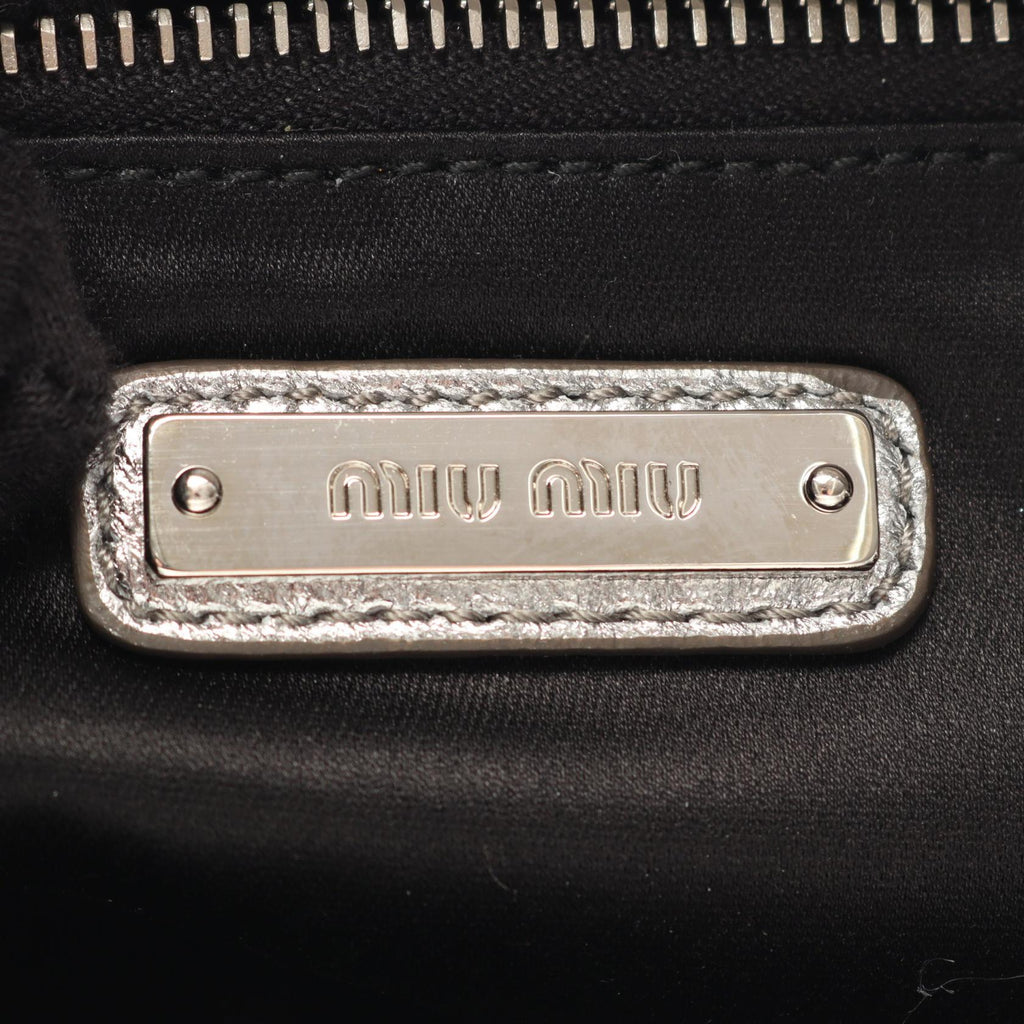 MIU MIU Miu Miu Nappa Biker 2way Handbag Silver Leather image 4