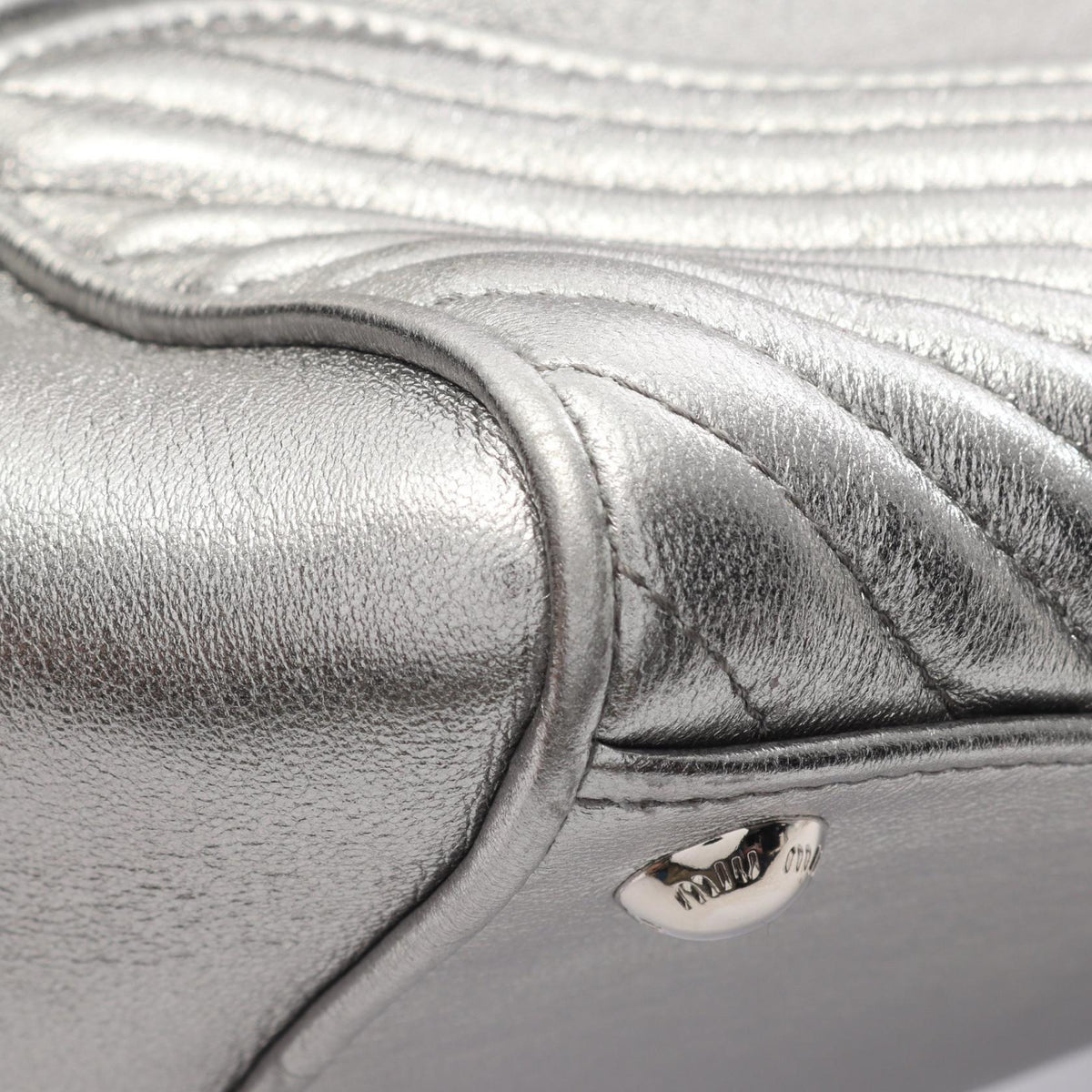 MIU MIU Miu Miu Nappa Biker 2way Handbag Silver Leather image 6